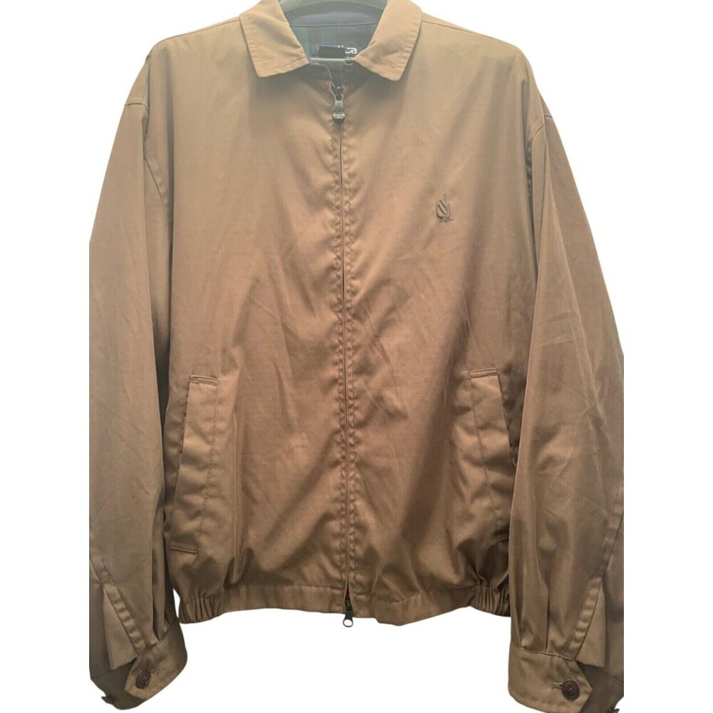 Vintage Nautica Mens Bomber Jacket L Tan 90s Full Zip Classic GrandpaCore Casual